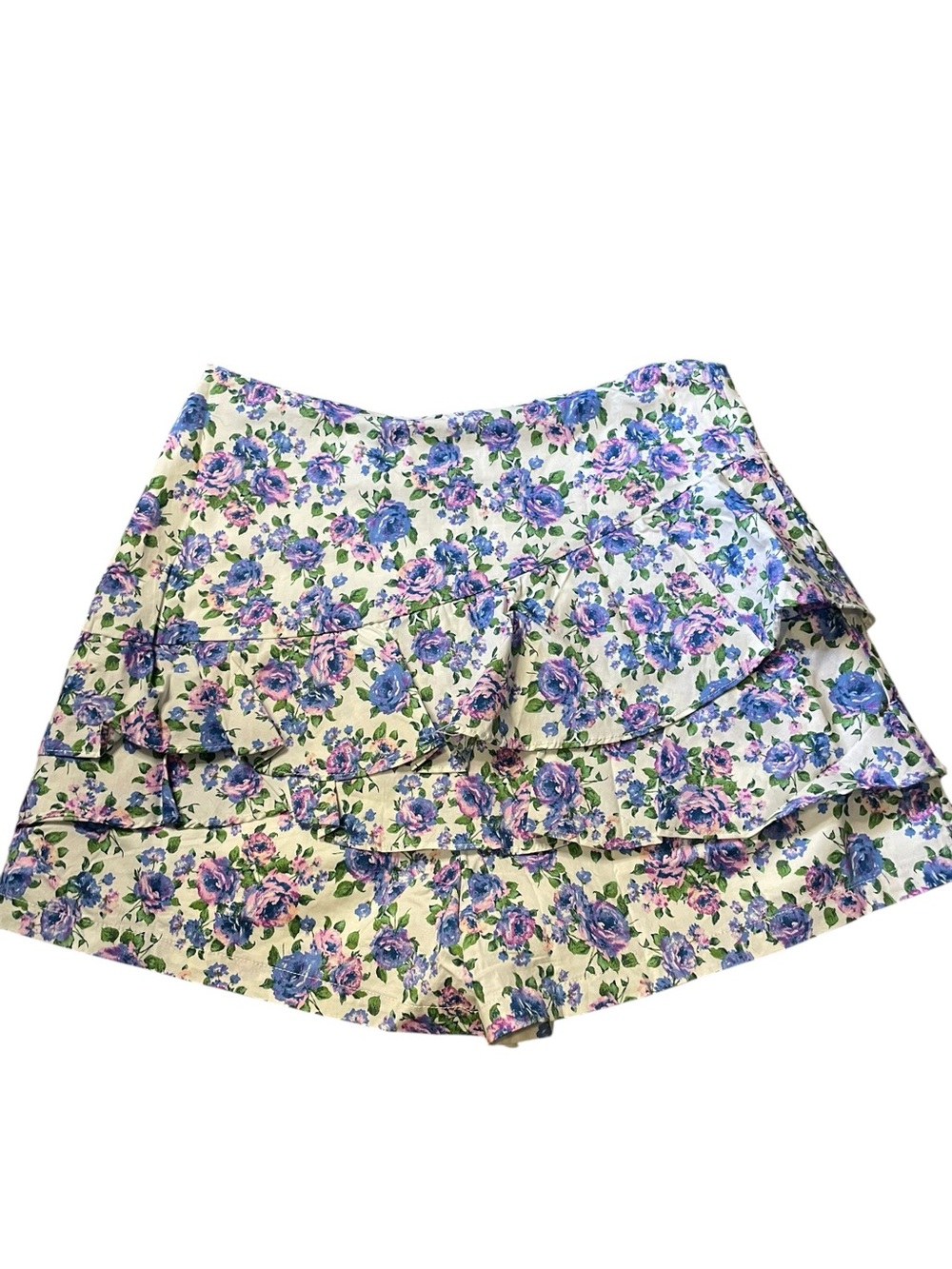 DO+BE Floral Ruffle Skort in White, Blue & Purple